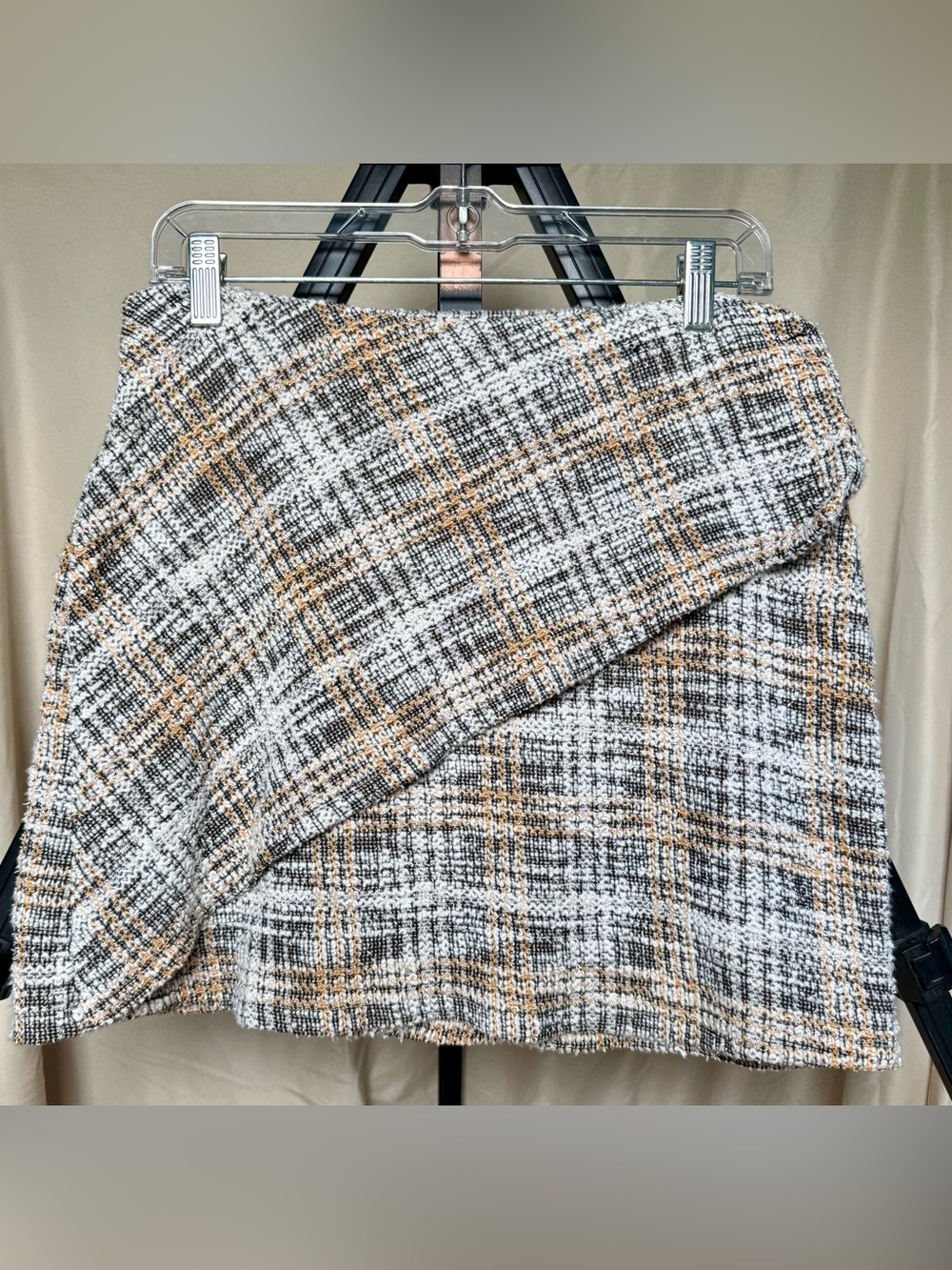 Versona Plaid Tweed Mini Skirt in Black, White & Tan